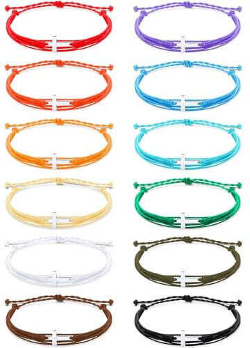 Calkkrer Lot de 12 bracelets en corde de nylon tissés à la main pour homme et femme - Bracelets assortis - Cadeaux en forme de croix