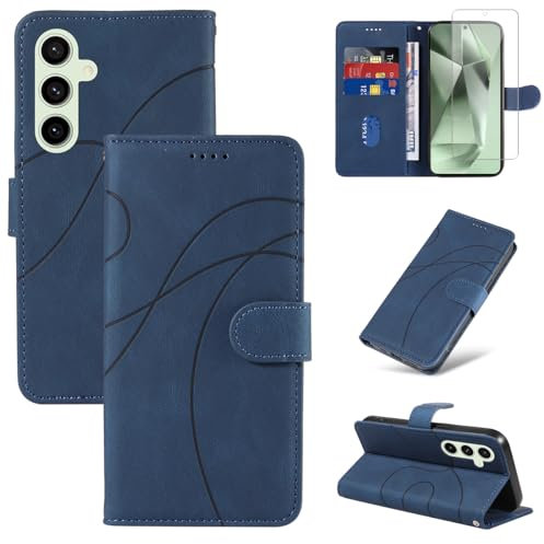 Reshias Cover Per Samsung Galaxy S24 FE 5G (non per S24) con 1 Pezzo Vetro Temperato Pellicola Protettiva, Pelle PU e Flip Custodia, Funzione Supporto e Portafoglio Caso (Blu)