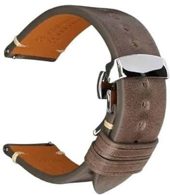 Bracelet de montre rétro en cuir for homme et femme, noir, gris, marron, compatible avec montre connectée for Casio, 20 mm, 22 mm, sangles de montre à dégagement rapide(Grey ButterflyClasp,21mm)