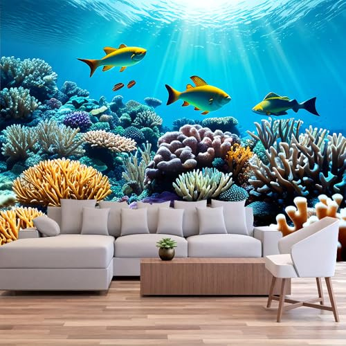 FENDROM Blue Sea Ocean Tropical Fish and Coral Reef in Cave under Deep Sea Wall Hanging Marine Life Creature Tapestry Wall Hanging for Kids Children Bedroom Living Room Dorm Wall Art Home Decor