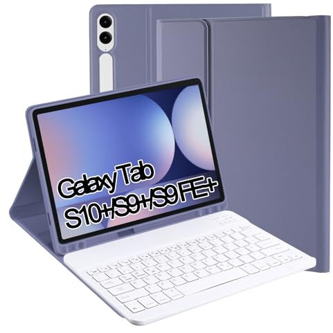 Jeloyutek für Samsung Galaxy Tab S10+ 2024 & S9 FE+/S9+ 12,4 2023 Tastatur Hülle, QWERTZ Layout Magnetisch Abnehmbarer Tastatur mit Hülle für Galaxy Tab S10 Plus/S9 FE Plus/S9 Plus 12,4, Lila