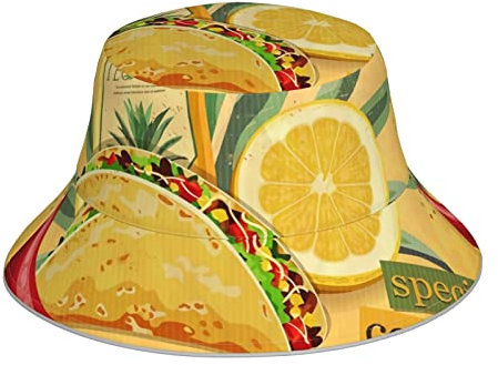 Fischerhüte Tacos Tequila Mexiko Chili Pfeffer Salat Sandwich Scharf Gartenhut Faltbarer Strandhut Sommer Fischerhüte, Für Wandern, Angeln, 56-58 cm