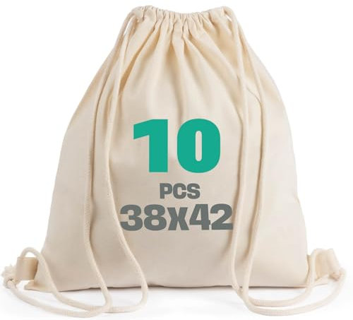 SCANDBAGS – Baumwoll Turnbeutel Unbedruckt – 5 | 10 | 25er-Pack – Zum Bemalen und bedrucken – OEKO-TEX® geprüft – Kordelzugbeutel– für Sport, Reise, Schule und Freizeit (10 Stück)