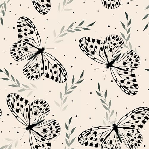 VaryFloral Papier Peint Fleuri Beige 30.5cmx300cm Papier Mural Autocollant Papillon Rouleau Adhesif Decoratif Texture épaisse Papier Vinyle Adhesif Aquarelle Vintage Revetement Adhesif Meuble