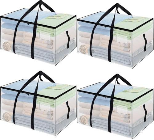 Lanswood 4 Pack Clothes Storage Bags 93L Transparent Large Moving Bags Heavy Duty Storage Bags Large Packing Bags with Zips for Clothes Storage Duvet Storage Moving Travelling Camping