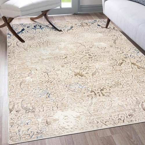 Mazovia Groß Teppich Wohnzimmer 160x230cm Creme Vintage Orientalisch Weich | Teppich für Schlafzimmer Esszimmer Büro Eingangsbereich Beige Pflegeleicht Maschinengewebt Allergikerfreundlich Kurzflor