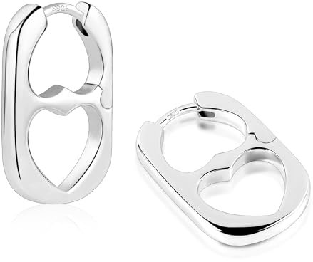 ALEXCRAFT Silber 925 Creolen Kleine Damen, Silber 925 Ohrringe Doppel Herz Creolen Klein Glitzer Silber Huggie Creolen Eckige Ohrringe Mit Herz Creolen Eckige Klein Knorpel Ohrringe Damen Mädchen