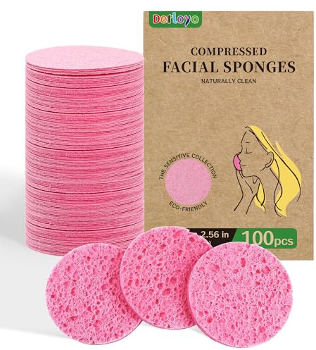 100-Count Compressed Facial Sponges, Natural Cellulose Face Sponges for Cleansing, Exfoliating, Washing face, Makeup Removal, and Spa Use - Travel Skincare Essentials for women