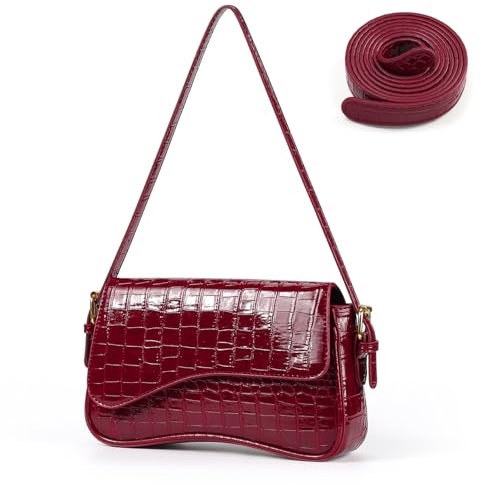 Etercycle Umhängetasche Damen, PU Leder Crossbody Bag mit 2 Schultergurt Handtasche Y2K Schultertasche Vintage für Frauen Trendy Taschen (Krokodilrot)