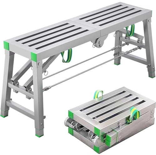 Arbeitsplattform, zusammenklappbare 2-stufige Trittleiter aus Aluminium, tragbare zusammenklappbare Gerüstplattform zum Reinigen hoher Wände in Wohnmobilen, Trockenbau, Dekorieren, 37 cm – 140 cm (7