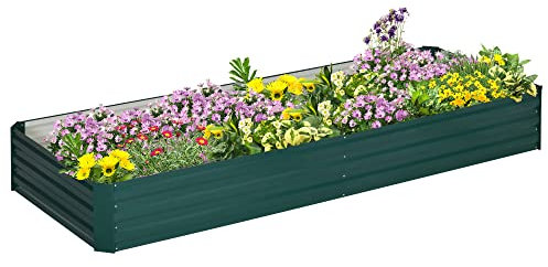 Outsunny Jardinera Elevada de Acero Galvanizado Huerto Urbano para Cultivar Plantas Flores Hierba Macetero Grande Exterior Rectangular con Fondo Abierto 241x90,5x30 cm Verde