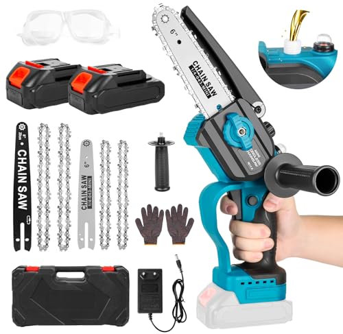 Mini Akku Kettensäge, 8 & 6 Zoll Mini Kettensäge Elektro mit Automatischer Öler und 2 Akku 4000mAh, Sosisul Mini Kettensäge mit Akku, Handkettensäge Akku für Gartenscheren Astschere Holzschneidenz