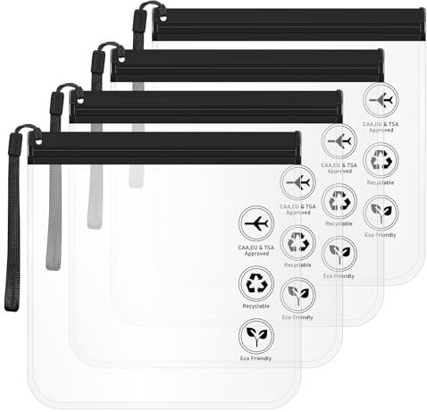 LOPHE Lot de 4 Sacs de Trousse de Toilette Transparents Noirs 20x20cm avec Poignées - Trousse Toilette de Voyage Étanche pour Valise Cabine - Organisation Cosmétiques et Accessoires Homme Femme
