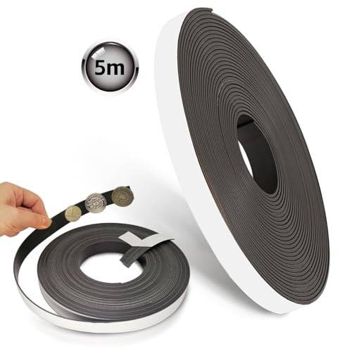 5M Magnetband Selbstklebend, Magnetstreifen Selbstklebend mit Kleber Magnetband Extra Stark Zuschneidbarer Magnetklebeband für Fliegengitter und Whiteboards (5m x 15mm x 2mm)