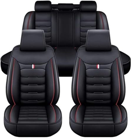 ZARUXCHA Auto Sitzbezüge für Jeep Wrangler JK 2door/14cm /2011-2017, Leder Autositzbezüge Sets, 5 Sitzer Schonbezüge Sitzschoner Vorne Hinten Wasserdicht Sitzauflage Accessories(C(Black Red))