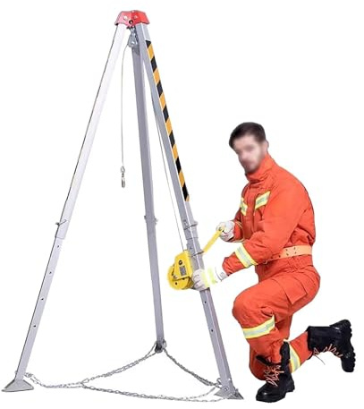 levage de puits, Treuil de 1800 lb, système de trépied de sauvetage avec treuil autobloquant de 65 pieds, support de protection contre les chutes