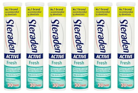 Active Fresh Denture Cleaning Tablets Pack of Six Steradent Tablets Bundle for Daily Denture Cleaning and Hygiene Removes Stains Odours Bacteria Fast Acting Deep Clean for Dentures and Dental Applianc