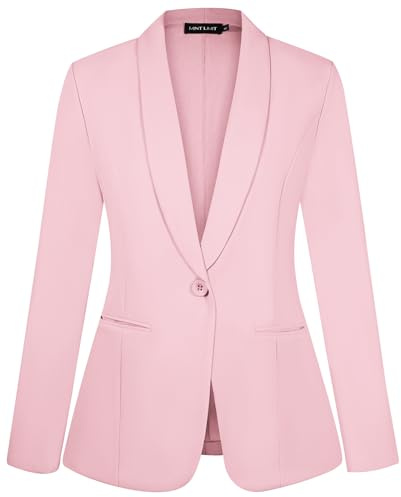 MINTLIMIT Womens Blazer Shawl Collar Suit Jacket Long Sleeve Blazers 1 Button Jackets with Pockets (Pink L)