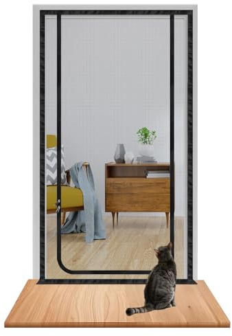 DBREAKS Puerta mosquitera para Gatos Rede Mosquiteira 93 cmx 205cm Negro | Prueba de rasguños pantalla de mascotas con Cremallera Bilateral, para el salón, el dormitorio, la cocina, la balcón