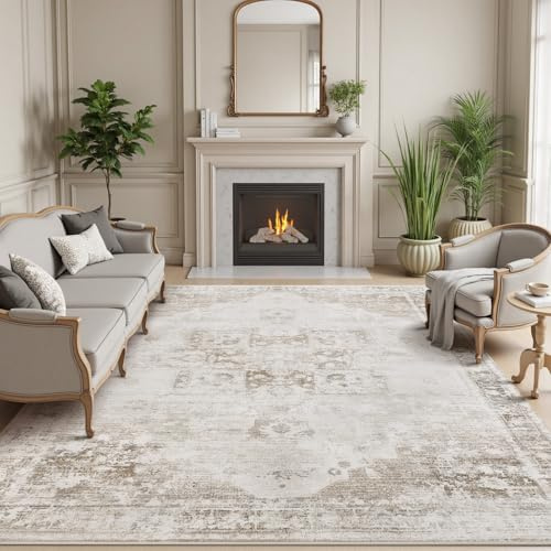 Sour Lemon Orientalischer Vintage Teppich Wohnzimmer 160X230cm Taupe Carpet | Persischer Rug Retro Boho Kurzflor Flauschig Waschbar Großer Teppiche Gegend Modern Rutschmatte für Schlafzimmer Esszimmer