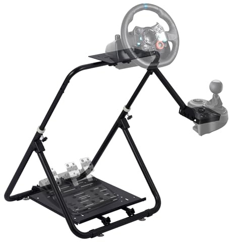 Garvee Support de volant de course pliable X-Type pour simulateur – Acier rond, réglable – Compatibilité Xbox 360, PS5, PC – Idéal cockpit sim racing – Sans accessoires – Tube rond, design pliant