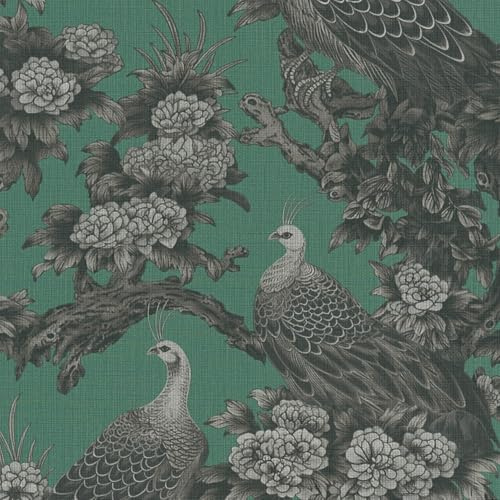 Profhome Papier peint fleurs 399822-GU Papier peint intissé (TNT) vert gris-clair vert-patine gris-noir 0,53 m x 10,05 m / 5,33 m2