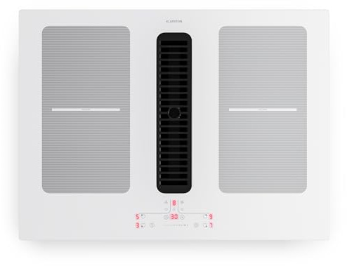 Klarstein Full House Induction Hob with Extractor - 70cm, 4-Zone Flex, 7335W Boost, Integrated Downdraft Extractor 530m³/h, Touch Control, Timer, Child Lock, Glass Ceramic, Built-In Design, White