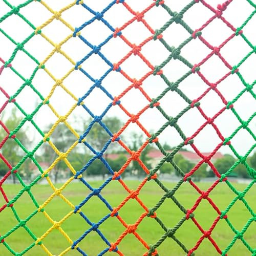 Mozzeilee Safety Protective Net for Pet Kids Swing Treehouse, Window/Balcony Fence/Stair Railing Guard Netting, Outdoor Playground Climbing Anti-Fall Colorful Rope Nets (5cm Mesh,5x5m)