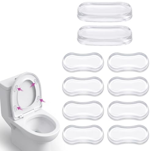 Toilet Seat Buffers 10 Pcs, Clear Adhesive Silicone Toilet Seats Lid Bumpers Replacement Cushioning Pads, Anti-Slam Noise Reduction Rubber Dampers for Home and Hotel Bathroom Fixtures