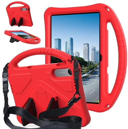 Funda infantil para Xiaomi Redmi Pad 2 de 9.7 pulgadas 2026, a prueba de golpes, espuma EVA, mango resistente, agarre antideslizante, funda protectora con correa para el hombro (rojo)