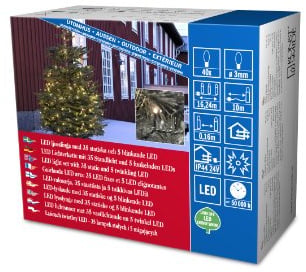 Konstsmide Micro LED Lichterkette, mit Funkeleffekt, 40 warm weiße Dioden (5x funkelnde), 24V Außentrafo, schwarzes Kabel - 3610-140