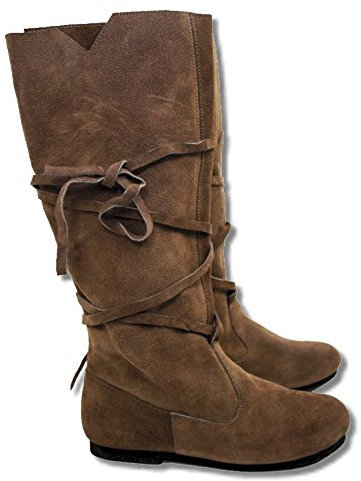 Leonardo Carbone Stivali medievali da uomo con suola in gomma, marrone, 42 EU