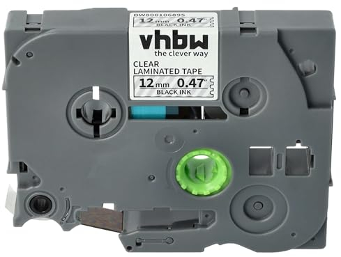 vhbw Schriftband-Kassette kompatibel mit Brother GL H105, 100, 200, H100 Etiketten-Drucker 8m x 12mm Schwarz auf Transparent