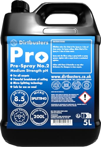 Dirtbusters Pro Carpet Cleaner Solution Pre Spray, Medium pH 8.5, For Cleaning Natural & Synthetic Carpet & Upholstery (5L)