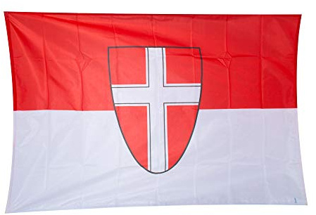 Fahnen Kössinger, Hissflagge im Querformat, Fahne Bundeshauptstadt Wien, Hissfahne mit Wappen, hochwertiger Siebdruck, Brillante Farben, rot-weiß, reißfest, 150 x 100cm, 1,5 m² Fläche
