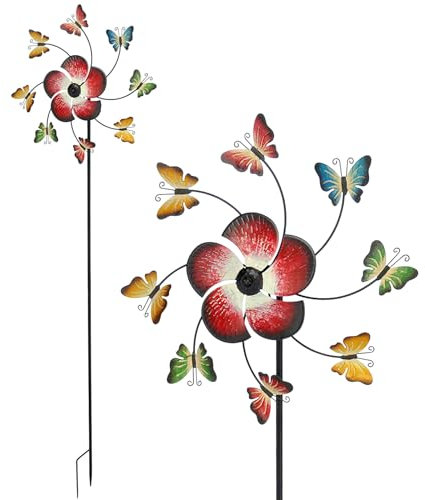 Metal Garden Windmill Butterfly Flower Mobile Ornament Decoration Wind Spinner
