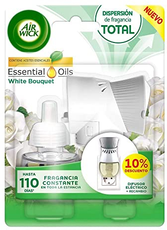 Air Wick Eléctrico Aparato y Recambio de ambientador automático eléctrico, Esencia para casa con Aroma a White Bouquet - 1 Aparato y 1 Recambio, Embalaje Puede Variar