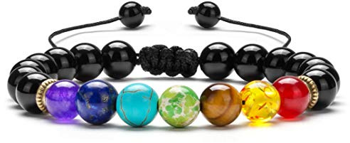 Hamoery Men Women 8mm Lava Rock Beads Chakra Bracelet Braided Rope Natural Stone Yoga Bracelet Bangle