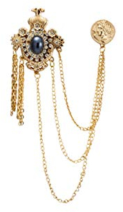 Knighthood Broche en pierre couronnée avec gravure dorée en émail, pierre honoraire, chaîne de pièces de monnaie, badge pour manteau, costume, cadeau de mariage, fête, accessoire pour homme, Émail