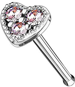 beyoutifulthings Nasen-Piercing Herz ZIRKONIA 4mm Nasen-Ring Nasen-Stecker Chirurgenstahl Multicolor Stab-Länge 6mm