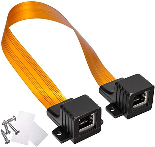HB-DIGITAL LAN Ethernet RJ45 Fensterdurchführung Kabel High-Quality Gold + 2 Befestigungsschrauben + 2 x Klebepads (doppelseitiges Klebeband) für Fenster und Türen Ultra Flach