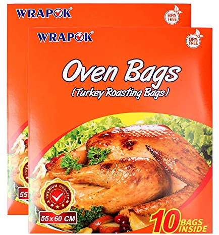 WRAPOK Ofenkochbeutel, groß, für Fleisch, Schinken, Rippchen, Geflügel, Meeresfrüchte, 55 x 50 cm, insgesamt 20 Beutel (2 Stück)