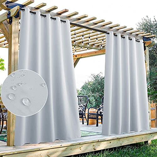 StangH Outdoor-Terrassen-Vorhänge, wasserdicht, Gewichte für Outdoor-Vorhänge, wärmeisoliert, Verdunkelungsvorhänge für Pergola/Pavillon, grauweiß, B 177,8 x L 274,3 cm, 1 Paneel