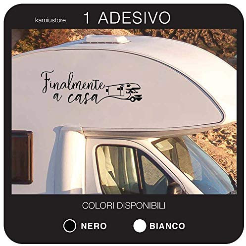 kamiustore Adesivo per Camper MOD. Finalmente A CASA in Vinile prespaziato - 1 Adesivi in Diverse Misure e Colori (Nero, Grande 20x60 cm)