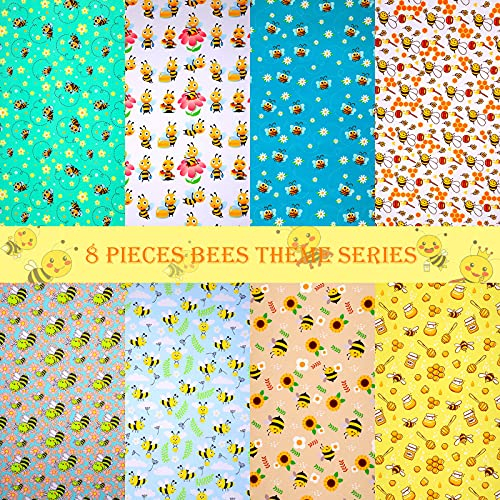 Bienenstoff mit Honigbienenmuster, Stoffe, Fat Quarters Thema, Quilten, Blume, bedruckte Bastelbündel für DIY, Nähen, Quilten, Basteln, 50,8 x 50,8 cm, 8 Stück