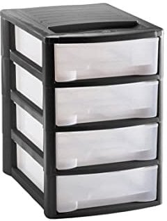 M home by Mazzei Mondex Schubladenbox DIN A4 Box mit 4 Schubladen aus Kunststoff PLS 6132 Organizer für Büro Schreibtisch Ablage transparent
