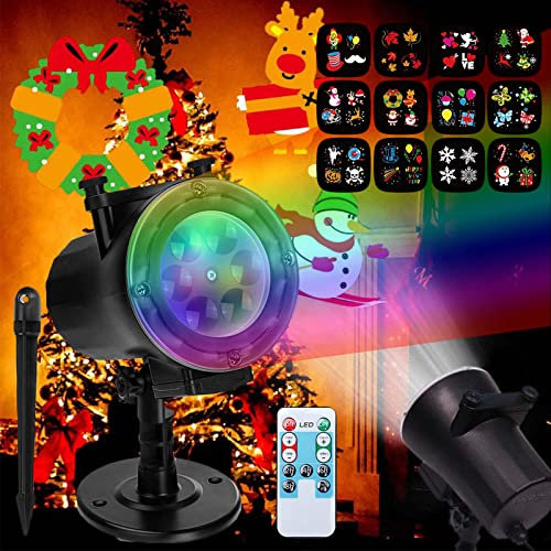 ZPYXBH Noël Projecteur Lampe, 12 Diapositives Motif Projecteur Halloween Exterieur, Étanche Lampe Projection Décorative, Projecteur De Lumière avec Télécommande pour Fête Halloween Noël Intérieur