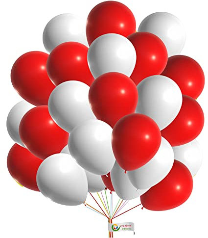 creative balloons 30pc 10 inch Balloons Red White Latex Balloons MIx 10 meter Red White Curling Ribbon Free Birthday Wedding Christmas Party Decor Supplies