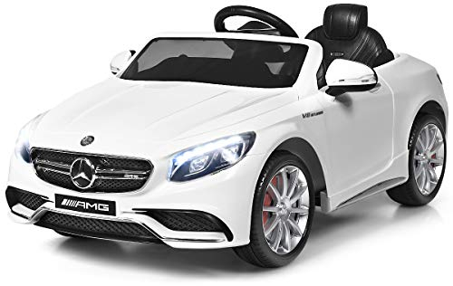 COSTWAY Mercedes Elektroauto, 12 V, für Kinder von 3 – 8 Jahren, Fernbedienung für Eltern, 2,4 G, Start mit einem Knopf, Sound und Licht, 120 x 70 x 52 cm (weiß)