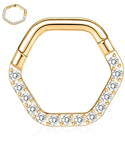 16G Septum Schmuck Septum Nasenring Daith Ohrringe Chirurgenstahl Higned Segment Nahtloser Clicker Ring Hexagon Form Nasenring Gold Knorpel Conch Tragus Helix Ohrringe Piercing Schmuck 8mm